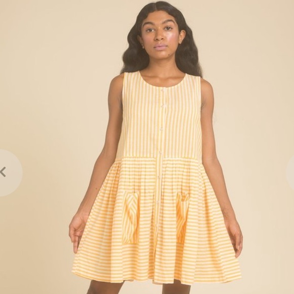Samantha Pleet Dresses & Skirts - Samantha Pleet Sunbeam Dress, Yellow and White Striped Sun Dress, XS